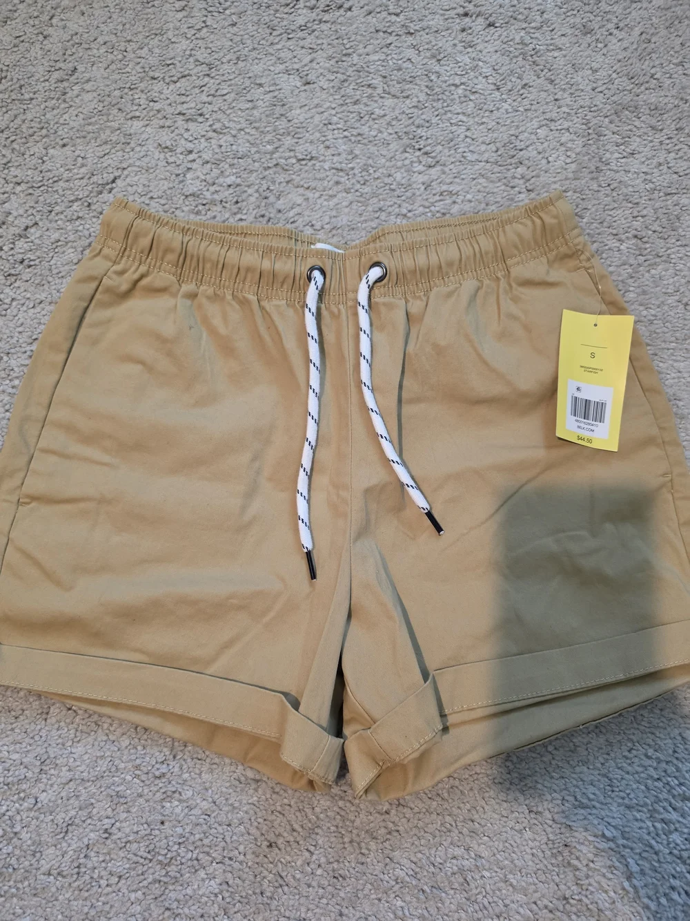 Mens Tan Elastic Waist Hybrid Shorts with Drawstring